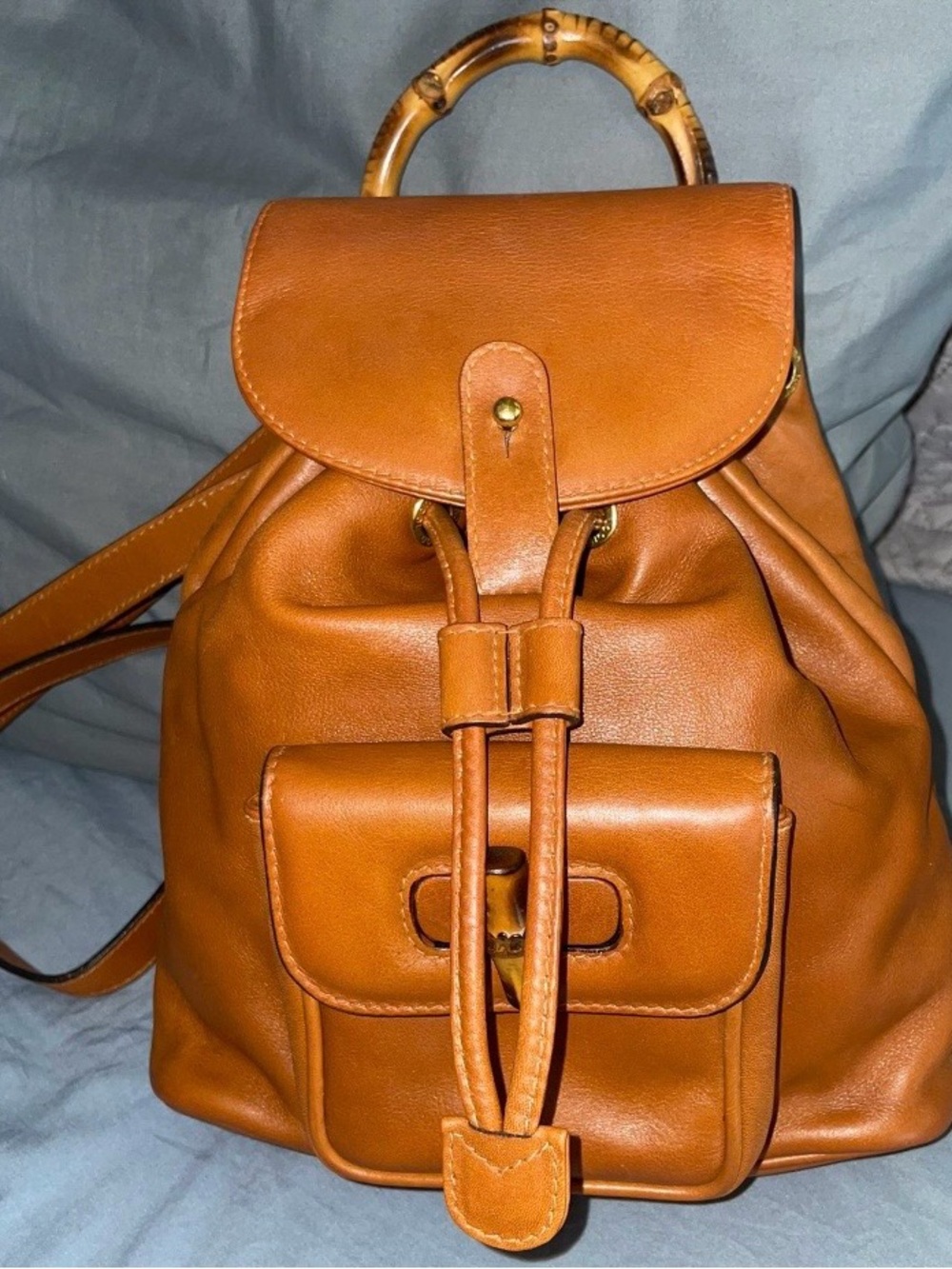 Gucci Cognac Leather Bamboo-Handle Backpack